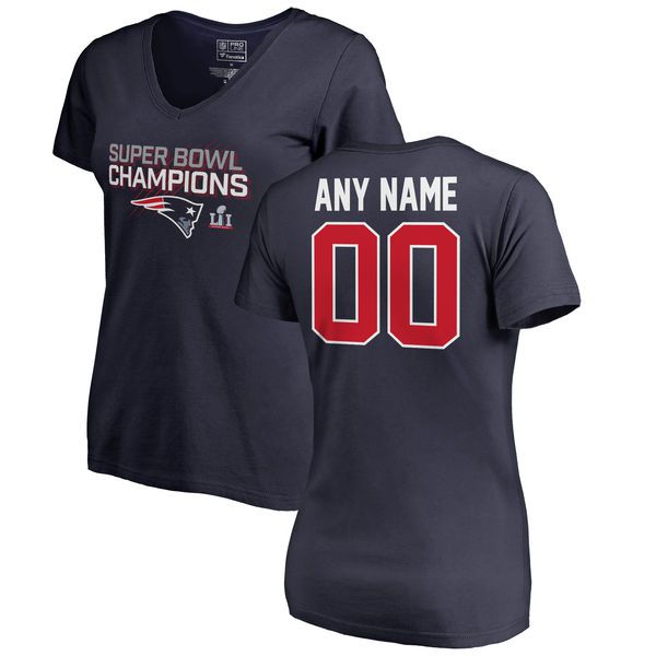 Women New England Patriots NFL Pro Line by Fanatics Branded Navy Super Bowl LI Champions Custom Slim Fit V-Neck T-Shirt->->Sports Accessory
